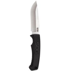 Field Knife Fixed 4" Satin Plain Clip Point Blade Thermoplastic Rubber Handles GRN Sheath